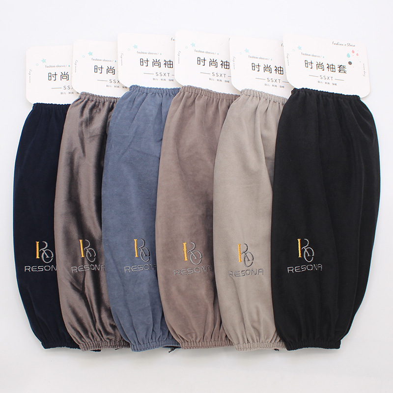 2025 New Winter Velvet Sleeve Long Men's Embroidered Letters Office Anti-Fouling Sleeve Manufacturer Wholesale