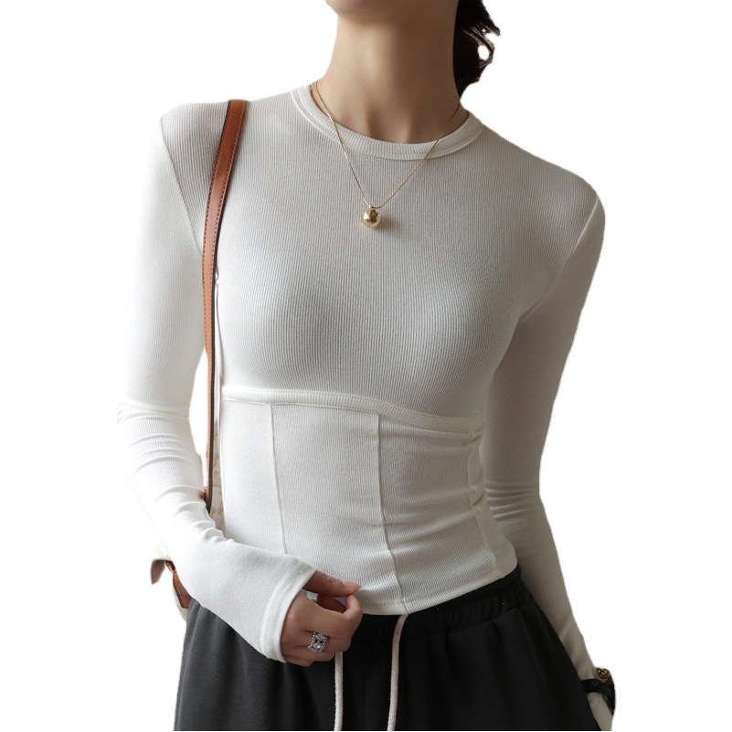 2024 primavera, otoño e invierno negro modal cuello redondo camisa de fondo de las mujeres costura desgaste interior delgado de alta calidad nueva manga larga