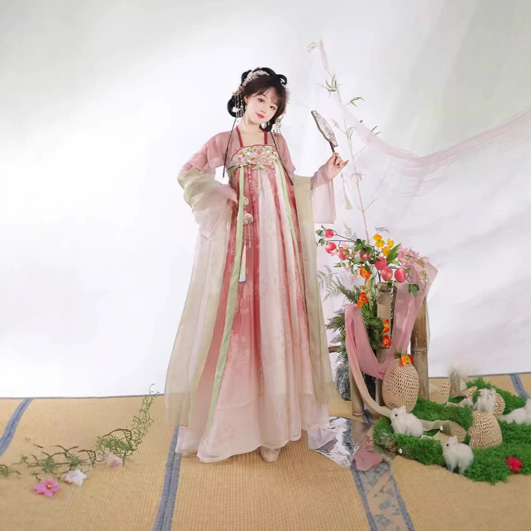 2025 новый костюм для выступлений для девочек Hanfu, летний стиль феи персика, супер фея, древний китайский костюм Тан для девочек, детский древний стиль