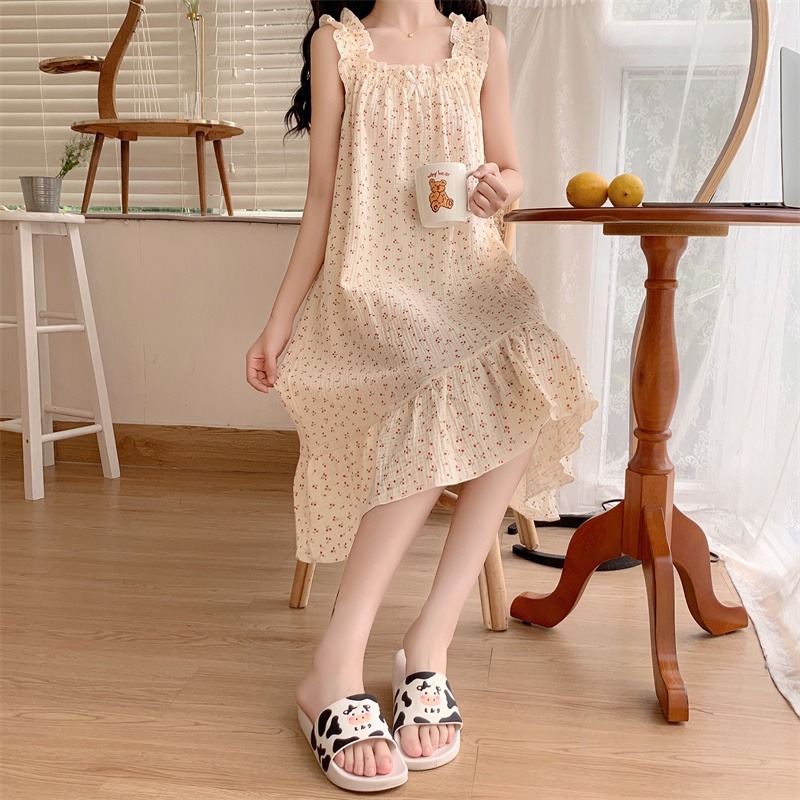 2023 verano suspender camisón puro deseo ins estilo pijamas de las mujeres delgada dulce suelta vestir prendas exteriores homewear vestido