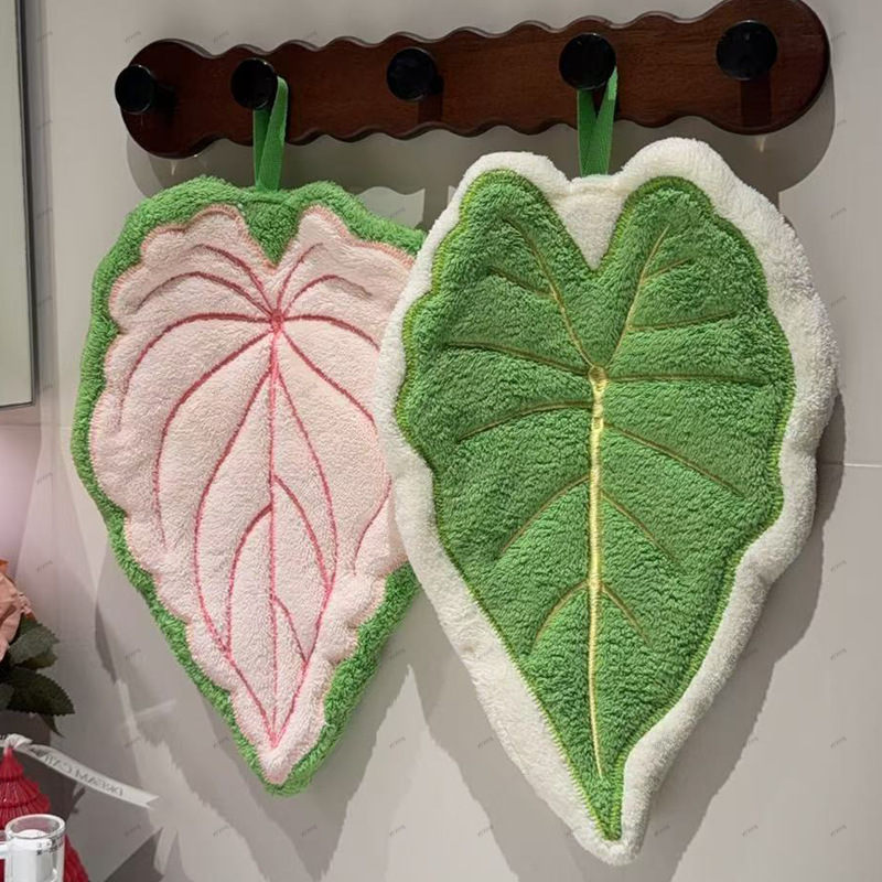 Tropical Plant Leaf Hand Towel Coral Fleece Hanging Type Kitchen Bathroom Absorbent Creative Cleaning Cloth for Children and Home Use Cute Tropical Plant Leaf Hand Towel Coral Fleece Hanging Type Kitchen Bathroom Absorbent Creative Cleaning Cloth for Children and Home Use Cute