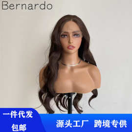 欧美跨境女士时尚潮流长款咖色大波浪卷发前蕾丝假发头套