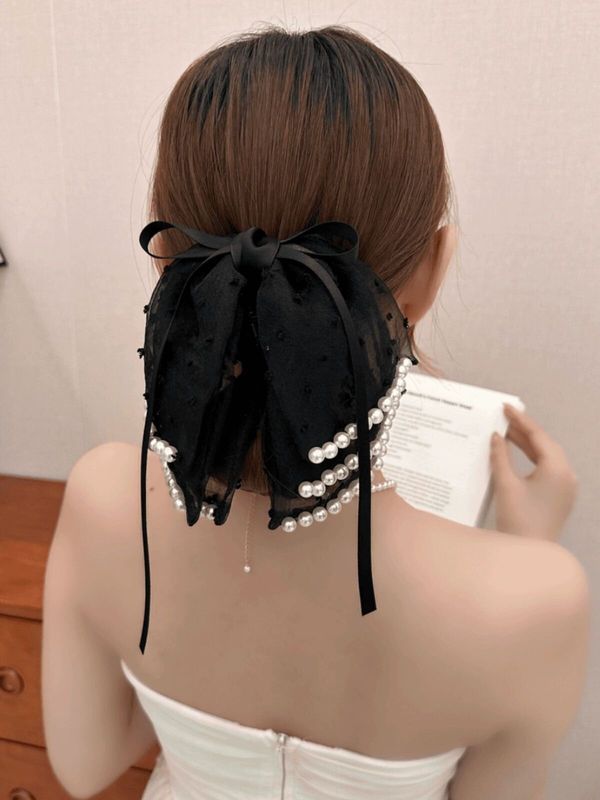 韩系甜美碎花蝴蝶结发夹新款飘带抓夹后脑勺马尾夹半扎发鲨鱼夹女|undefined