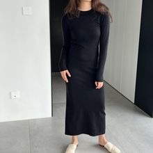 哇噢SKIMS风性感显身材长裙 单品立领街头欧美羊毛小黑裙C1058