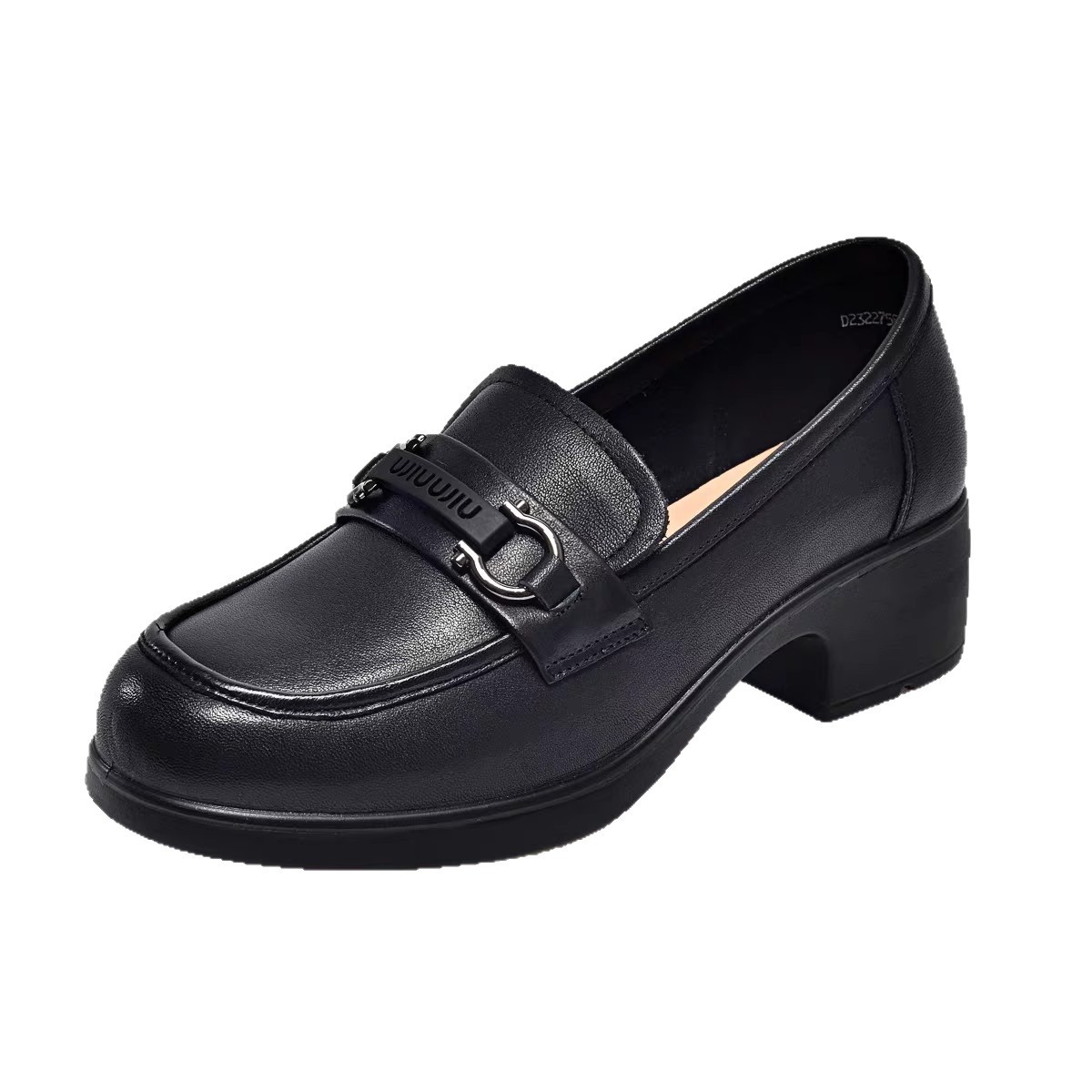 2026 nuevo estilo de verano británico zapatos de cuero poco profundos zapatos de talón grueso cabeza redonda con suela suave zapatos Lefour negros zapatos individuales