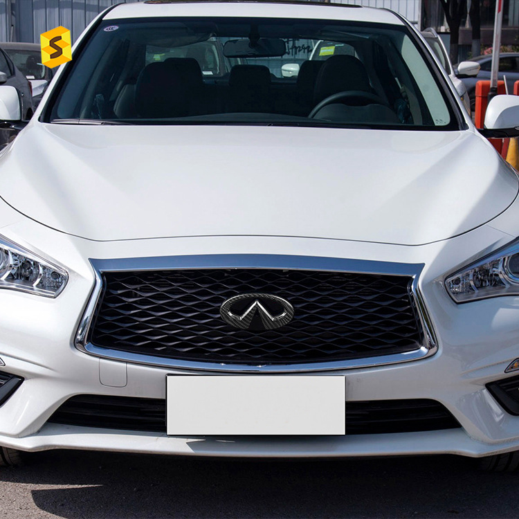 (2개) 닛산 인피니티 Q50L 탄소 섬유 프론트 카 라벨 스티커 건조한 탄소 라벨 외부 수정 장식에 적합한 국경