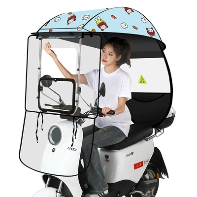 Electric Vehicle Rain Shelter, Electric – Elektromobil üçün ön şüşə çətiri (günlük) - rotating-large-window-model-blue-bottom-carrot-girl-big-pocket-lazy-lifting-bracket-sun-and-rain-windshield