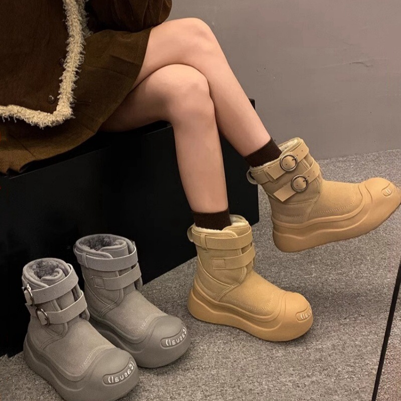 Genuine Leather Thick-Soled Snow Boots for Women, 2026 New Winter Style, Large-Toe Cotton Boots, Fleece-Lined, Thickened, Warm Snow Cotton Shoes