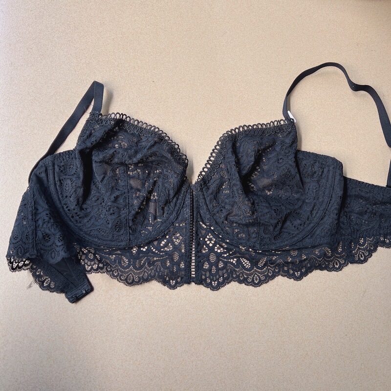 la Ultra-thin Lace Large Chest Shiny Black Large Size Bra