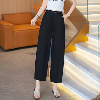 黑色时尚高腰九分阔腿裤女2026夏季时尚薄款显瘦垂感休闲弯刀裤子