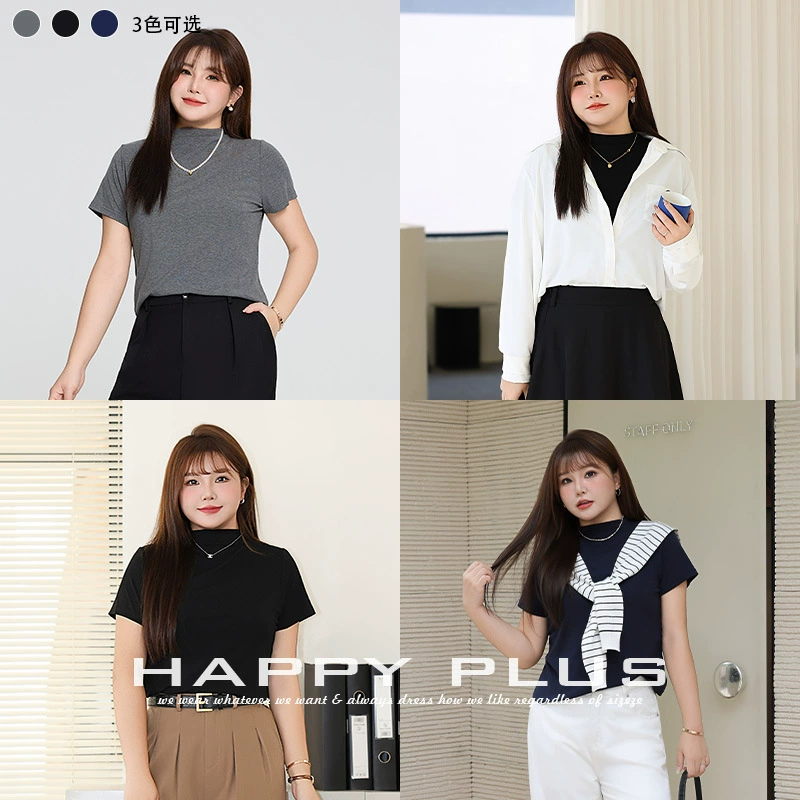 Поездка с полувысоким воротником с короткими рукавами маленький топ Runci 8879 большой размер американский ретро с короткими рукавами