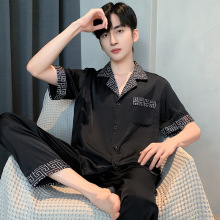 2024新款睡衣男夏季冰丝短袖短裤仿真丝绸舒适时尚凉爽男士家居服