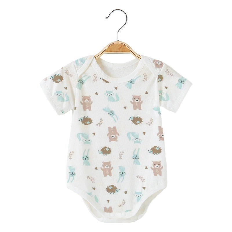 Детский комбинезон с короткими рукавами из чистого хлопка, тонкий, для мальчиков и девочек, 0-12 месяцев, одежда для ползания, одежда для новорожденных, цельный комбинезон