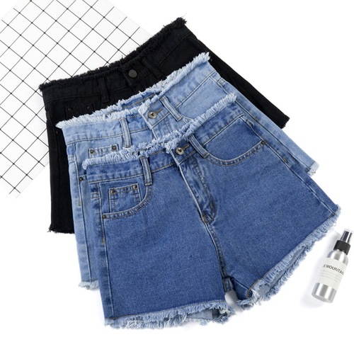  New Summer Women's Jeans Shorts with Frayed Wide Legs for Outwear Slimming High Waist Thin A-Shape Hot Pants Fashionable Ins 