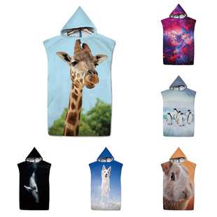 Factory adult Beach changing hooded cape bathrobe printed microfiber animal children hooded bath towel