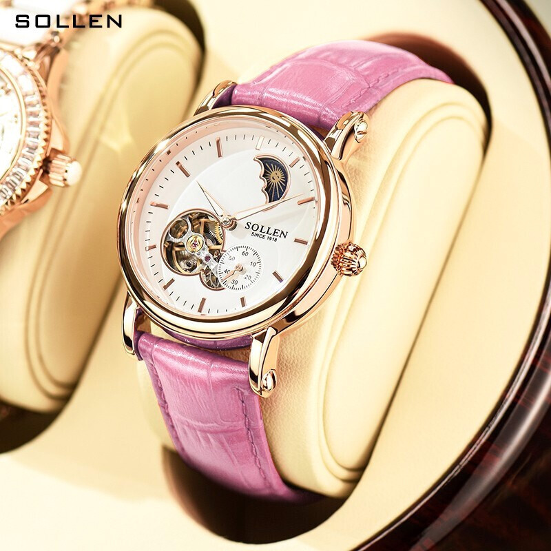 Solon Women's Watch Fully Automatic Mechanical Watch Genuine Waterproof Niche Light Luxury High-End Fashion Genuine Leather High Appearance