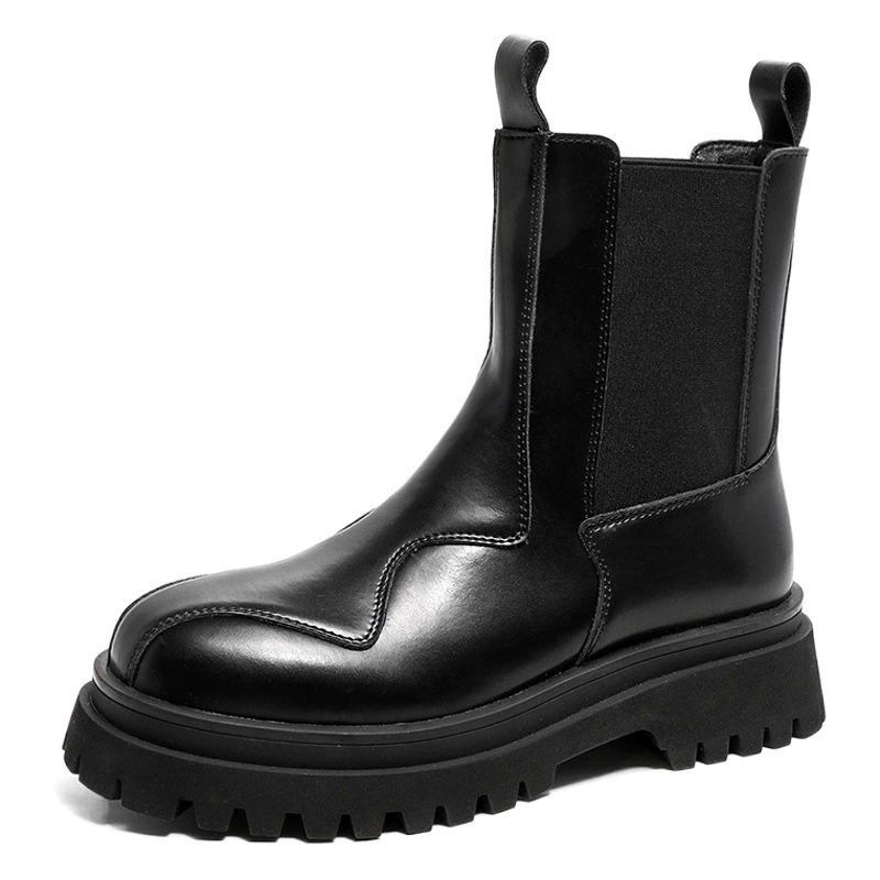 Европейские и американские мужские сапоги в стиле ретро с круглой головкой и толстой подошвой, увеличивающие рост, с дымовой трубкой, 2023 осенне-зимнее Новое поступление, уличные молодежные модные сапоги