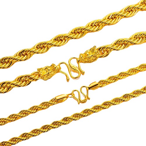 Shajin Men's gold-plated personalized twist necklace necklace Pure copper electroplating boutique faucet twist braid hemp rope necklace