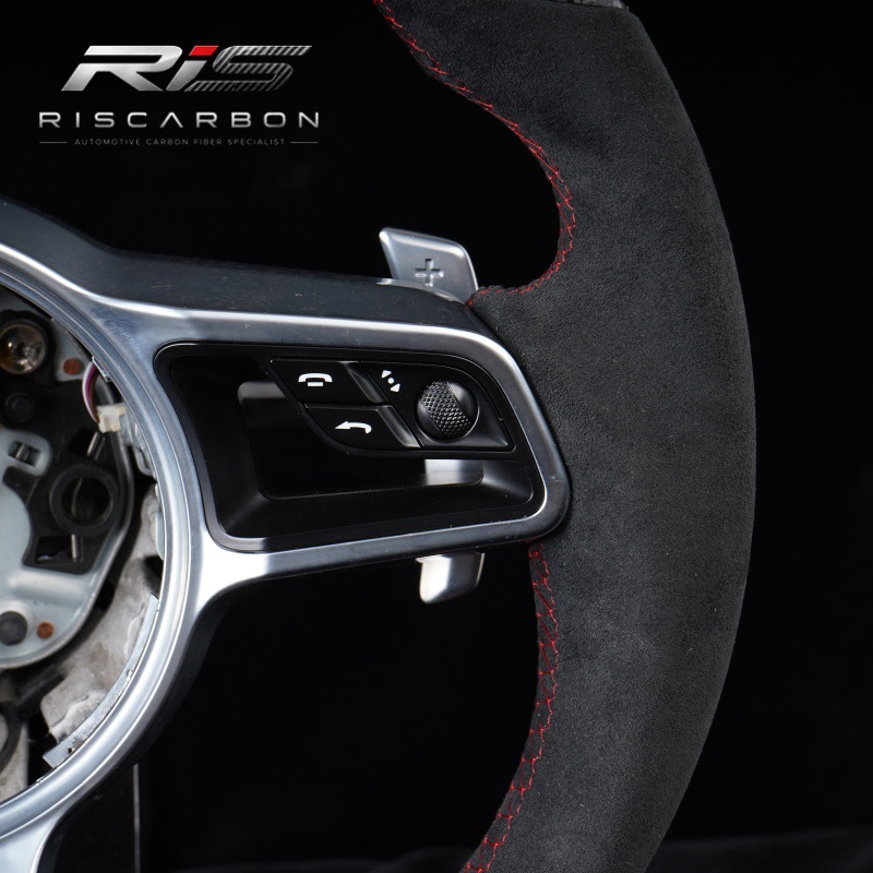 Compatible with Porsche black suede carbon fiber steering wheel Porsche718Boxster991 911 Cayenne