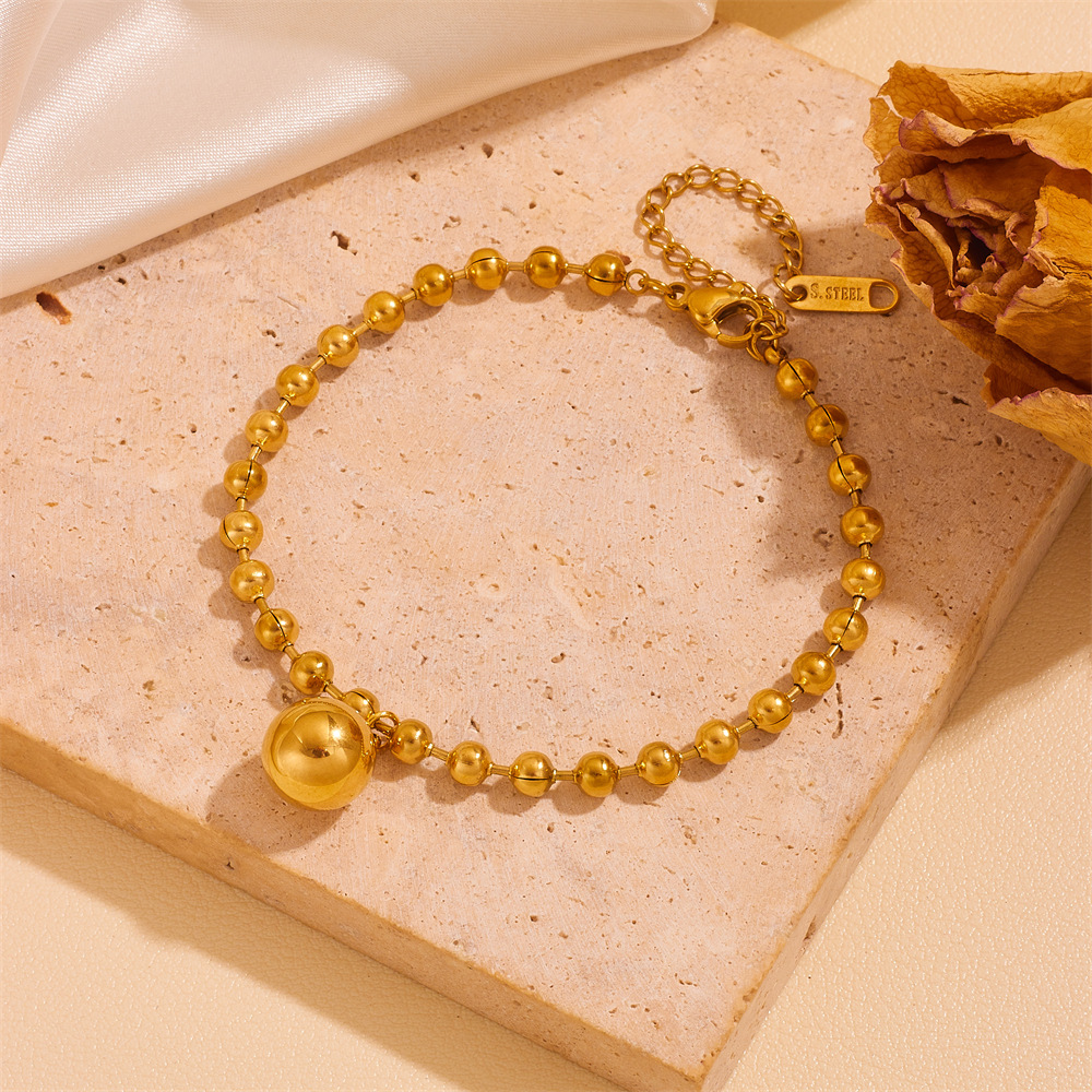 Europa y América exagerada de acero inoxidable ronda Cadena de cuentas redondas buena suerte sólida ronda perla de la joyería de las mujeres pendientes pulsera collar de la joyería