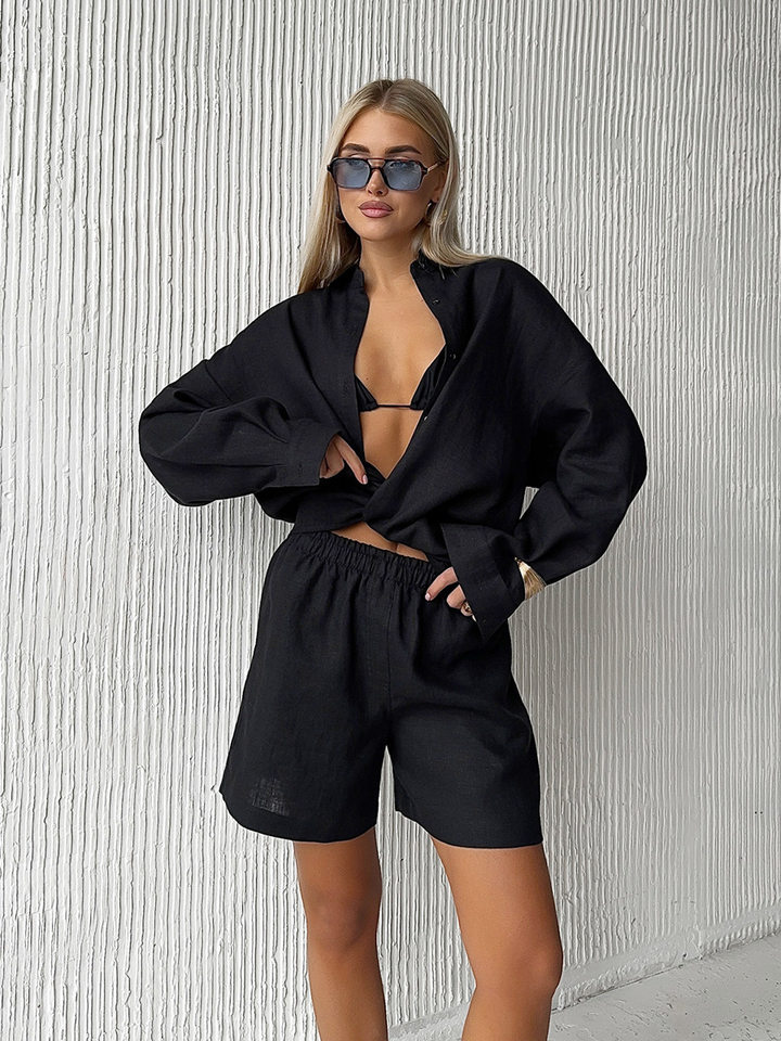 Bộ cardigan dài tay kèm quần short cotton màu trơn phong cách đơn giản — Màu cam, Màu hồng, Màu hồng nhạt, Màu trắng chi tiết 38