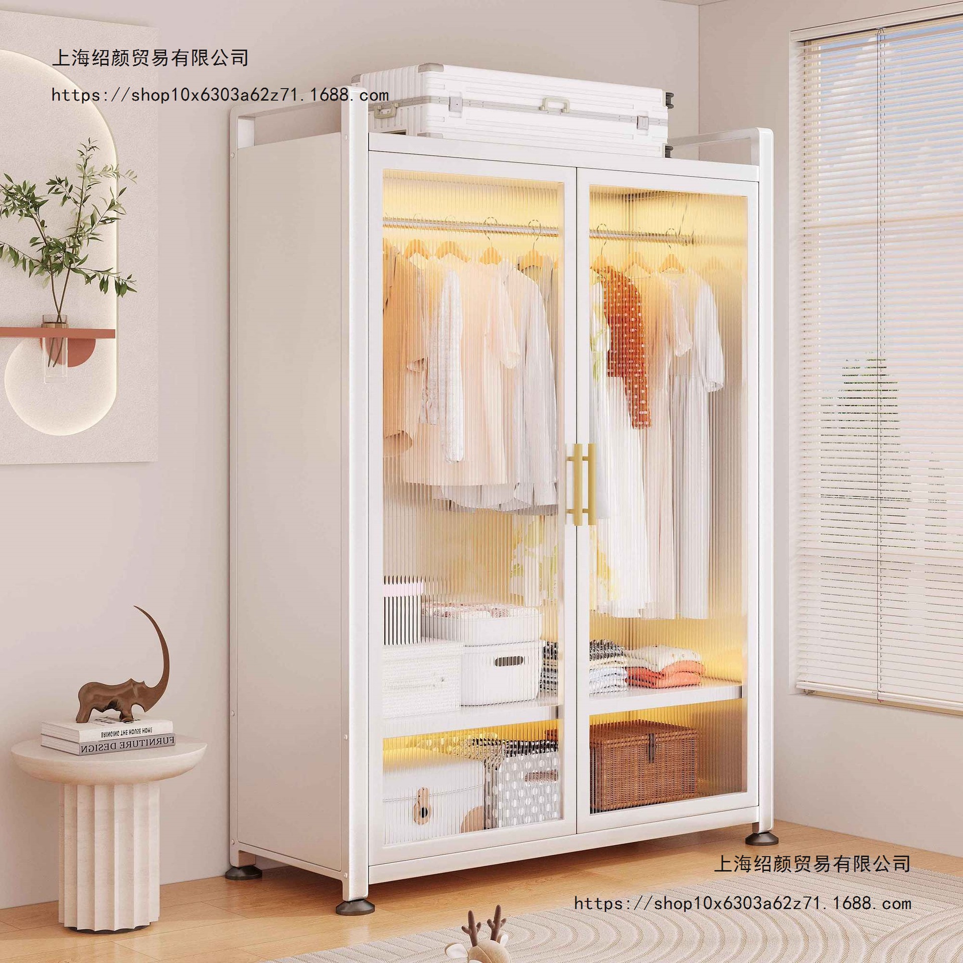 Simple Wardrobe for Bedroom, Multifunctional Floor-Standing Steel Storage Cabinet, Children's Baby Wardrobe, Dust-Proof Storage Cabinet
