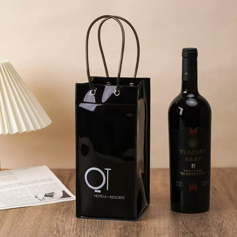 现货PVC防漏水冰镇红酒手提袋葡萄酒包装透明手提袋可定制礼品袋