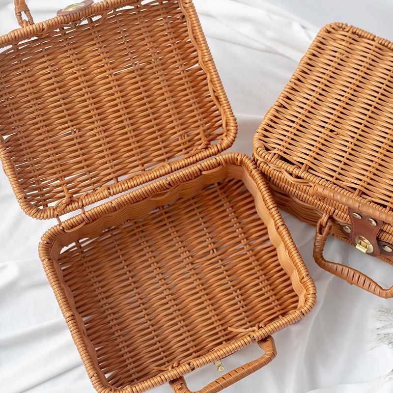 Nuevo retro ratán caja de almacenamiento portátil caja de regalo de boda merienda bolsa de regalo caja de embalaje en stock