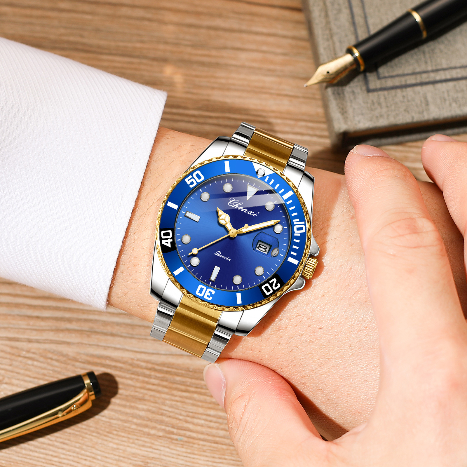Blackwater Ghost Lao Watch Men's Fashion Waterproof Quartz Watch Factory Direct Steel Belt Wholesale Magnifier Calendar Watch