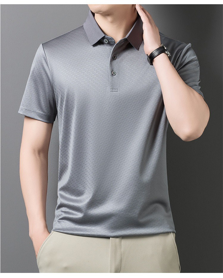 Áo polo nam tay ngắn lụa Mulberry cổ bẻ cao cấp — Xám 9651 chi tiết 17