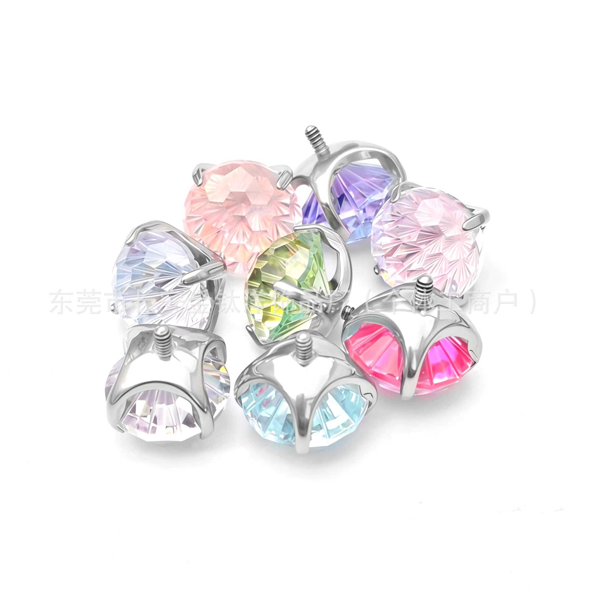 F136 Titanium Round Base Claw-Set Fireworks Cut Gradient Lip Studs, Ear Studs, Ear Cartilage Studs detail image 5