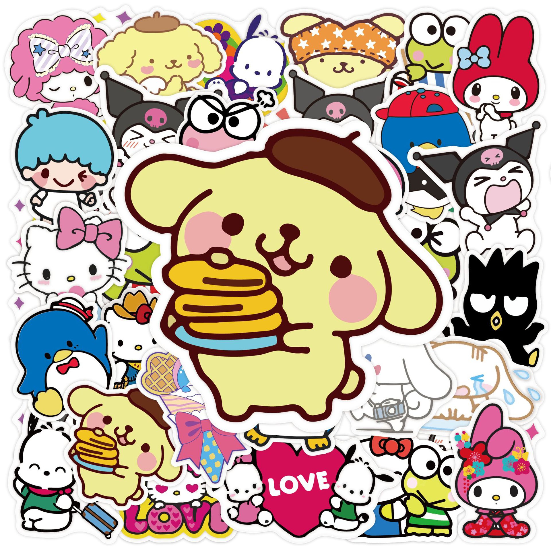 50 pegatinas de dibujos animados de Sanrio PVC adhesivo impermeable pegatinas lindo DIY mano cuenta pegatinas niños pegatinas