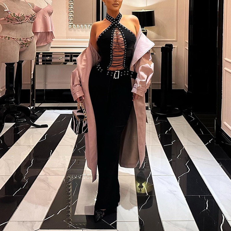 JY24508 otoño de 2024 nueva ropa de mujer europea y americana temperamento delgado ojo de pollo corbata sexy monje mujer