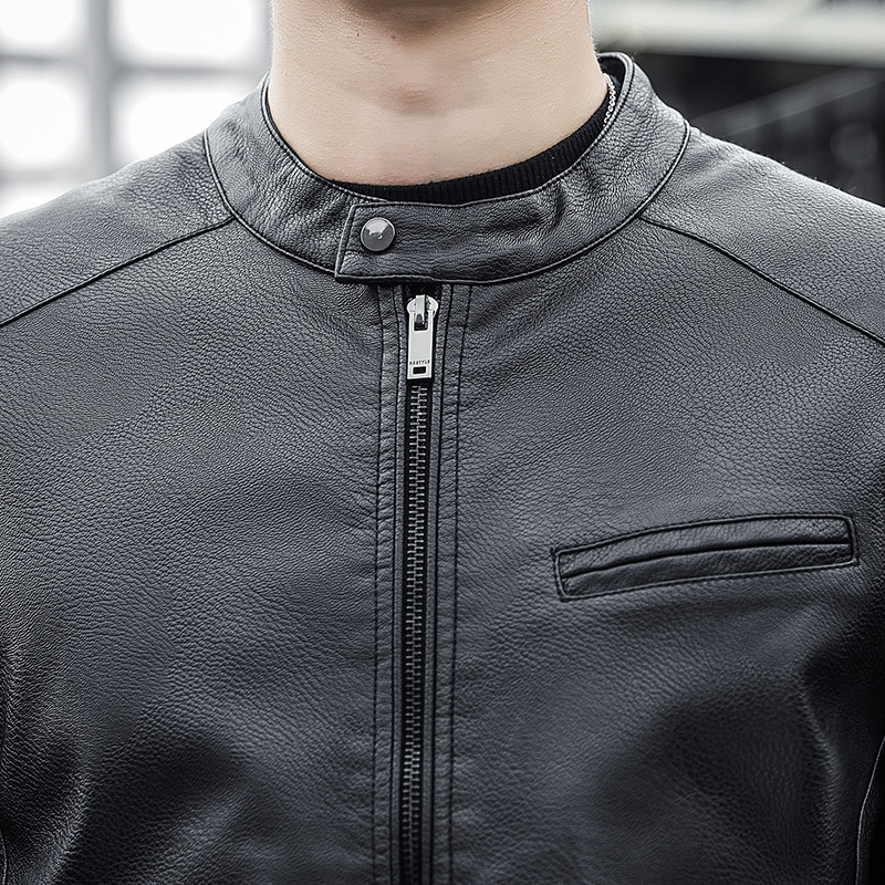Men's Clothes Top Leather Jacket Pu Leather Soft Leather Men Autumn And Winter Light Business Casual Stand Collar Simple Men_voghion.com