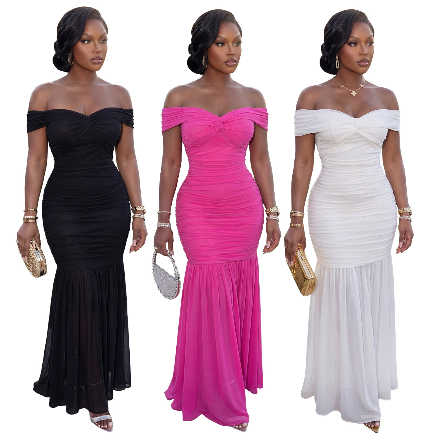 C7660 Aliexpress transfronterizo amazon ropa de moda europea y americana de mujer sexy malla de color sólido vestido de cintura image 6