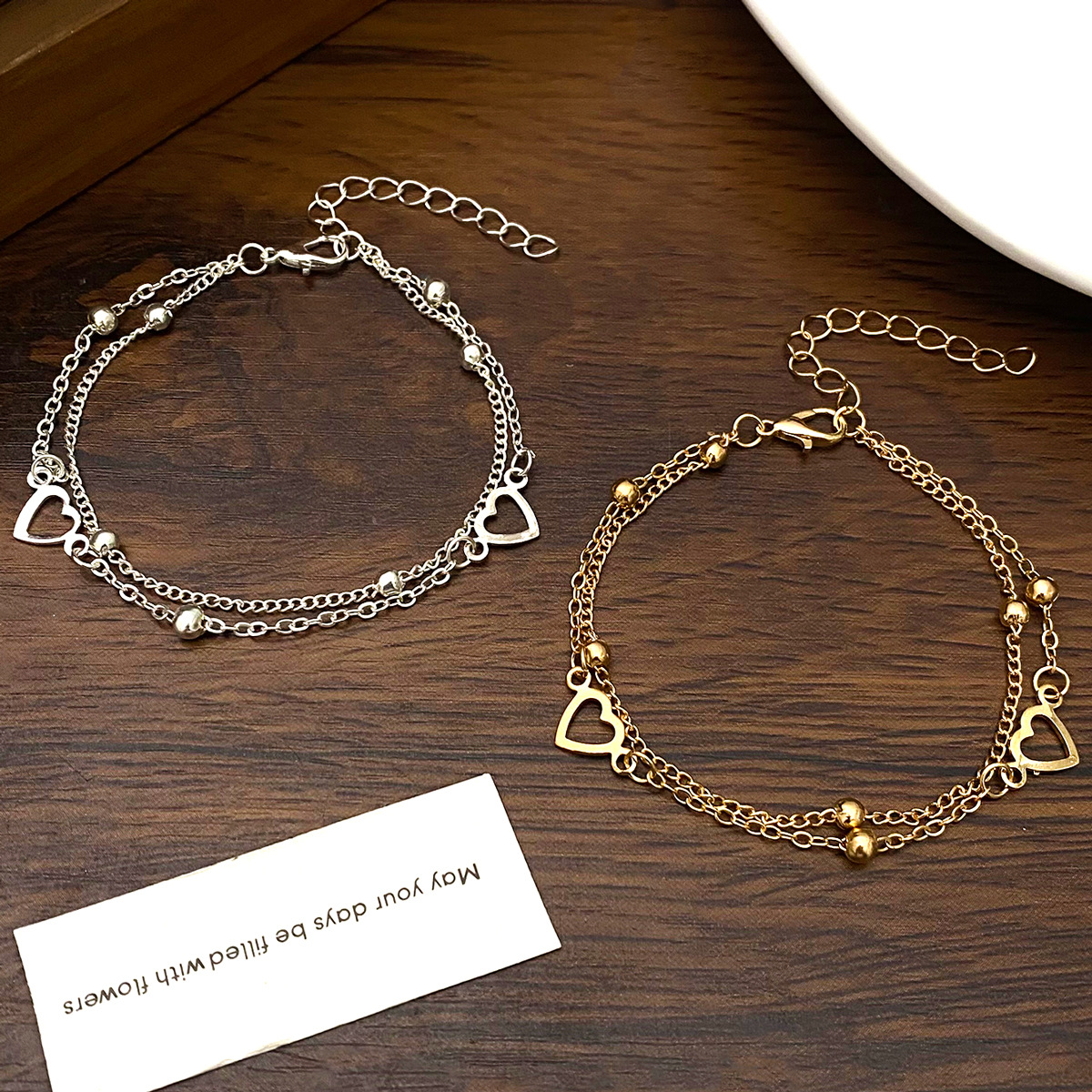 Elegant Double Layer Heart Bracelet With Minimalist Bead Chain_voghion.com