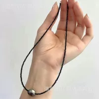 Новое модное черное ожерелье из шпинели с подвеской из таитянского жемчуга, нишевой цепочкой на ключицу, легким роскошным колье интернет-знаменитости.
