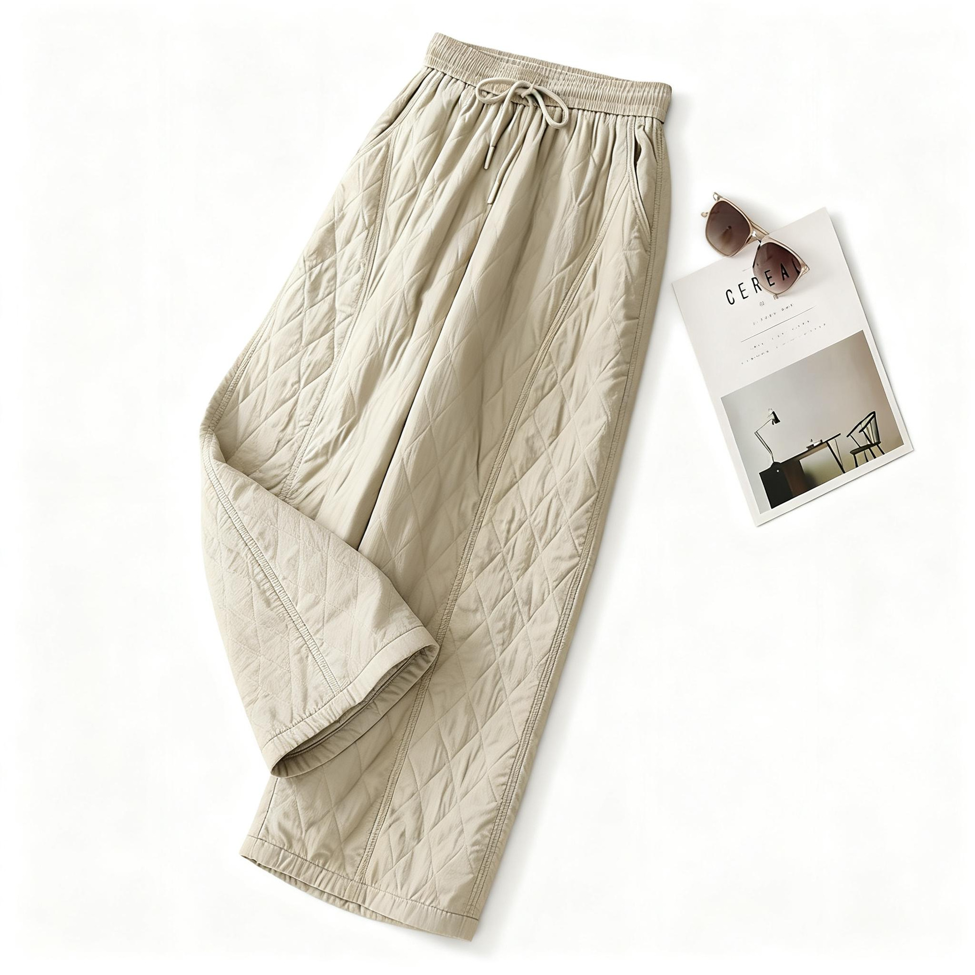 2025 Winter New Retro Style Quilted Thickened Cotton-Padded Warm Pants for Women, High-Waisted Casual Outerwear