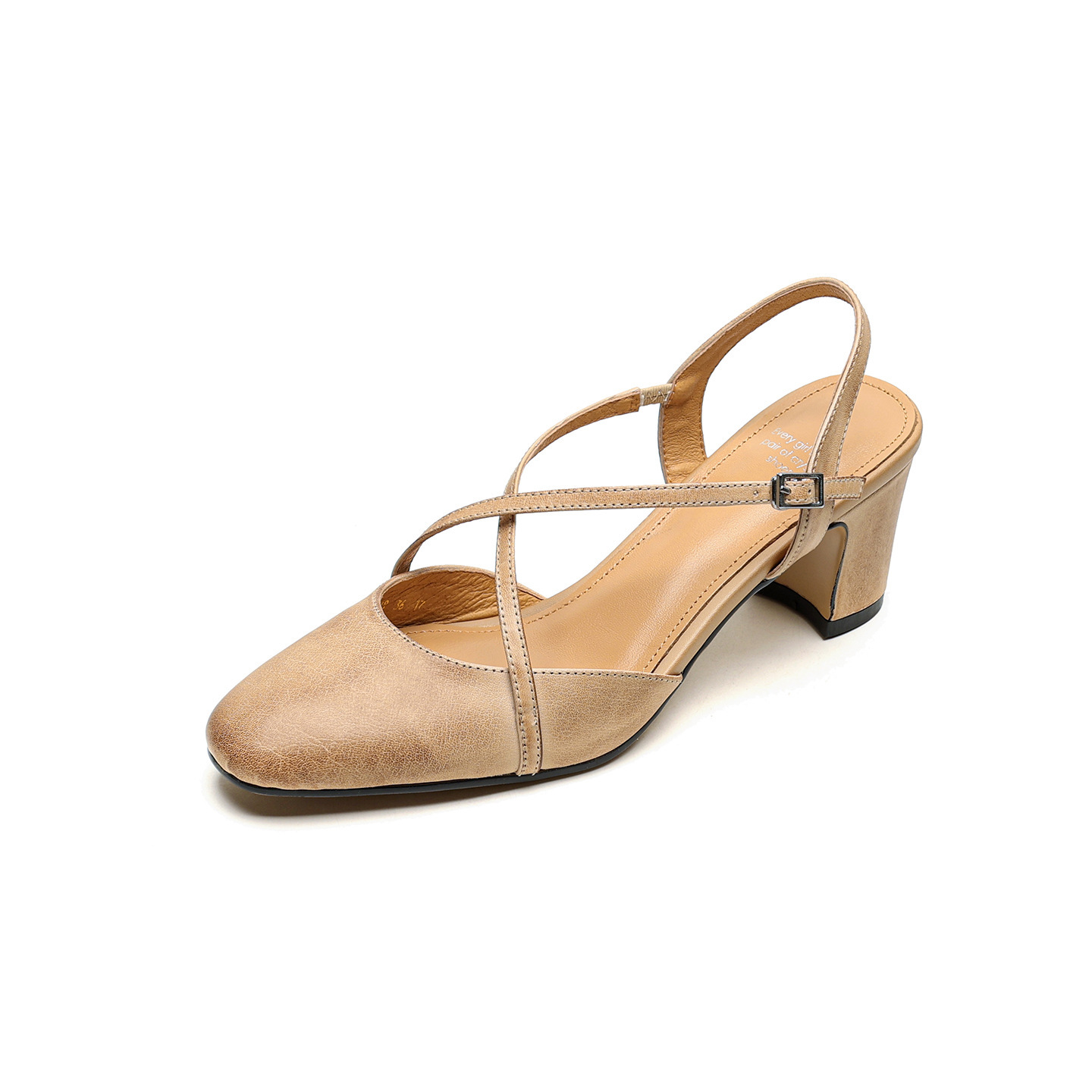 Sandal cao gót nữ mũi nhọn quai chéo buộc dây, gót vuông ổn định — màu trắng ngà chi tiết 23