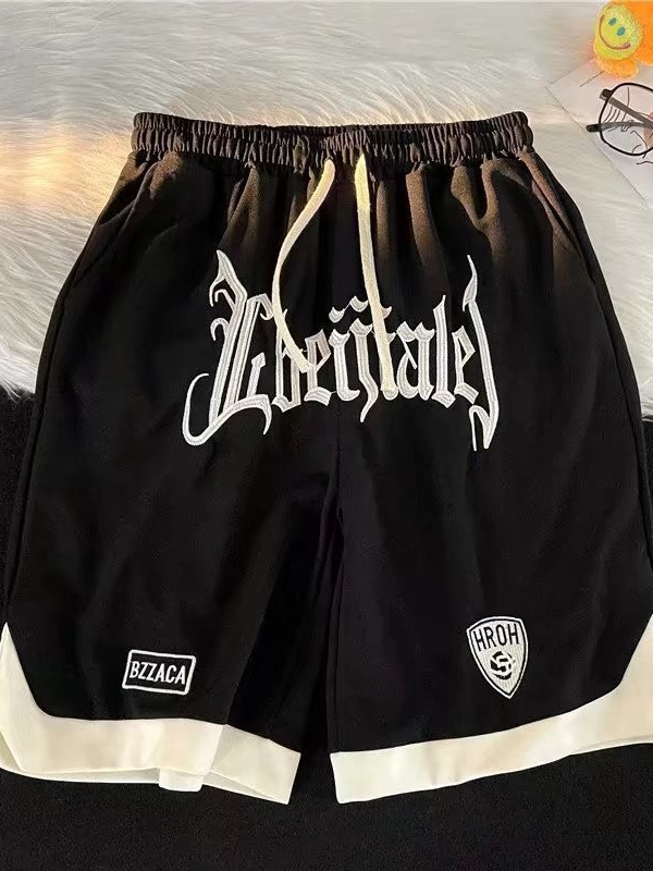 Marca de moda color sólido costura de contraste simple tubo recto suelto de cinco puntos pantalones deportivos casuales de verano pantalones cortos masculinos ins