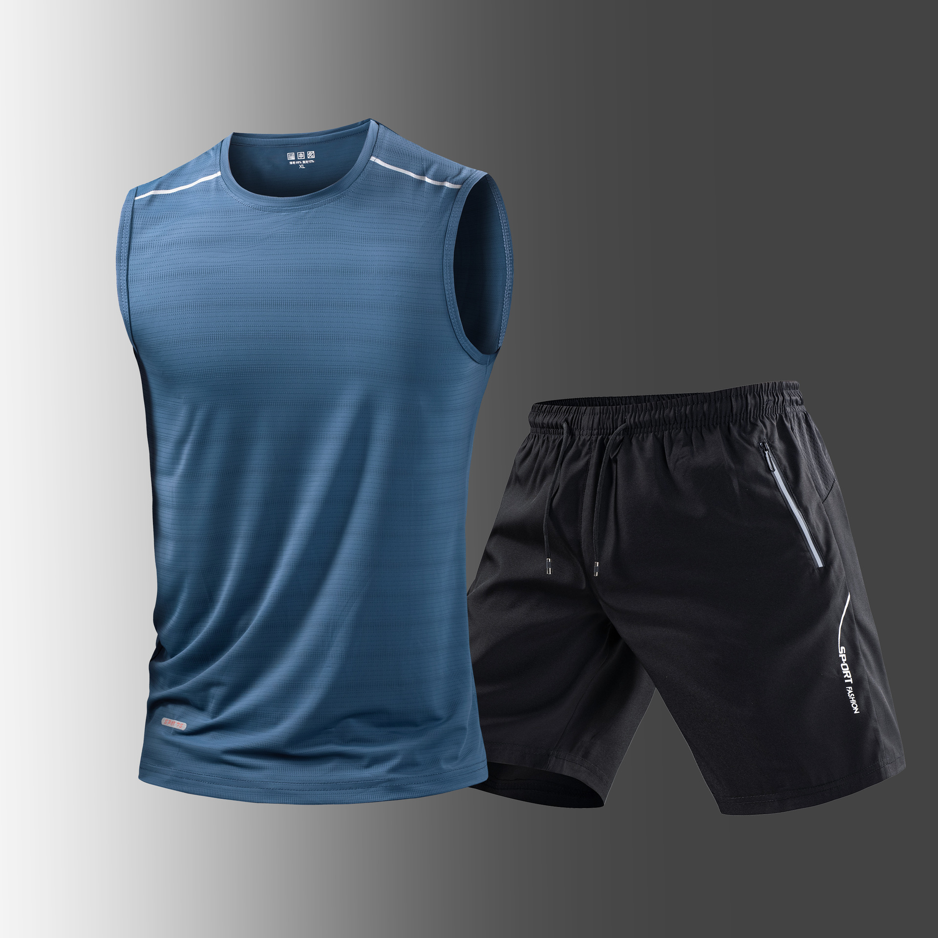 25 seda de hielo seco rápido para hombres de verano delgado transpirable elástico sensación fría camiseta corta ropa deportiva casual dos piezas