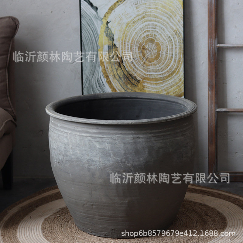 Tanque de cerámica de estilo antiguo, acuario de cerámica de estilo antiguo, acuario de peces, acuario de lirios, jardín paisajístico, decoración de jardín ventilado a mano, gran tamaño