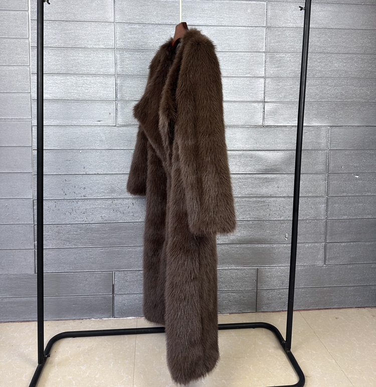 Women's Long Faux Fur Coat Solid Colour Korean Style Winter_voghion.com