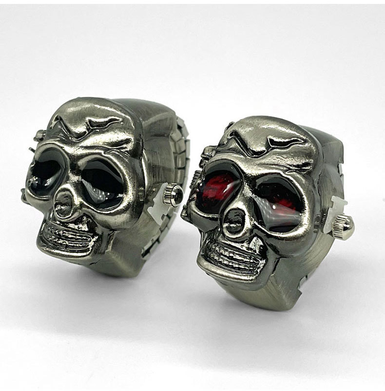 22g Weight Quartz Glass Mirror Material Stainless Steel Strap Material Watch Rings Classification Pointer+Number Display Type Oval Dial Shape Daily, Street Occasion Quartz Movement Skull Pattern All Seasons Season Unisex Gender Casual Style Casual Skull Quartz Watch Rings
