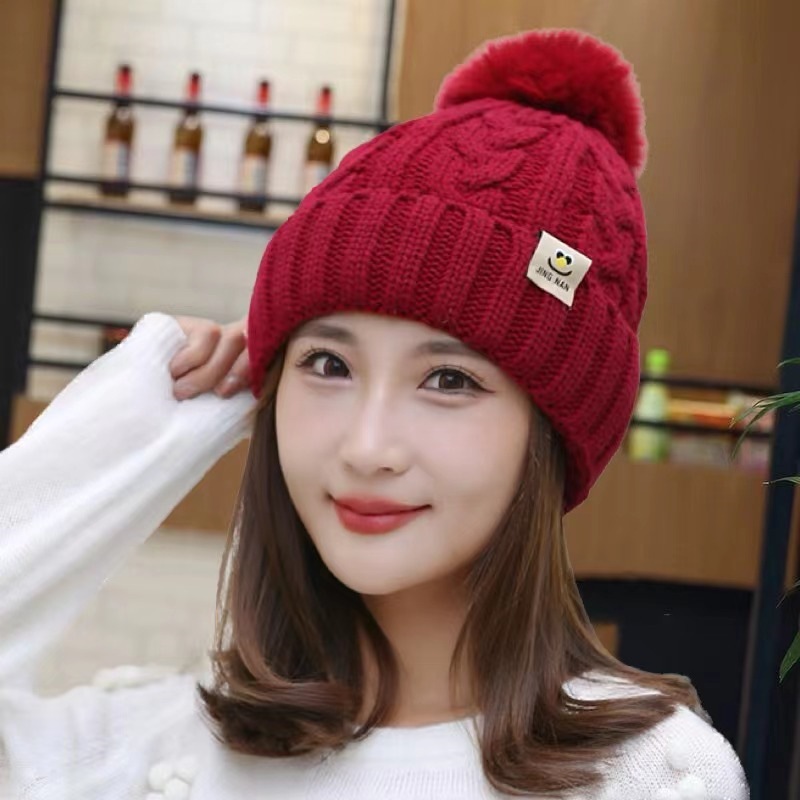 女款冬季韩版 学生帽加绒毛线 帽子围巾两件套纯色保暖针织帽批发