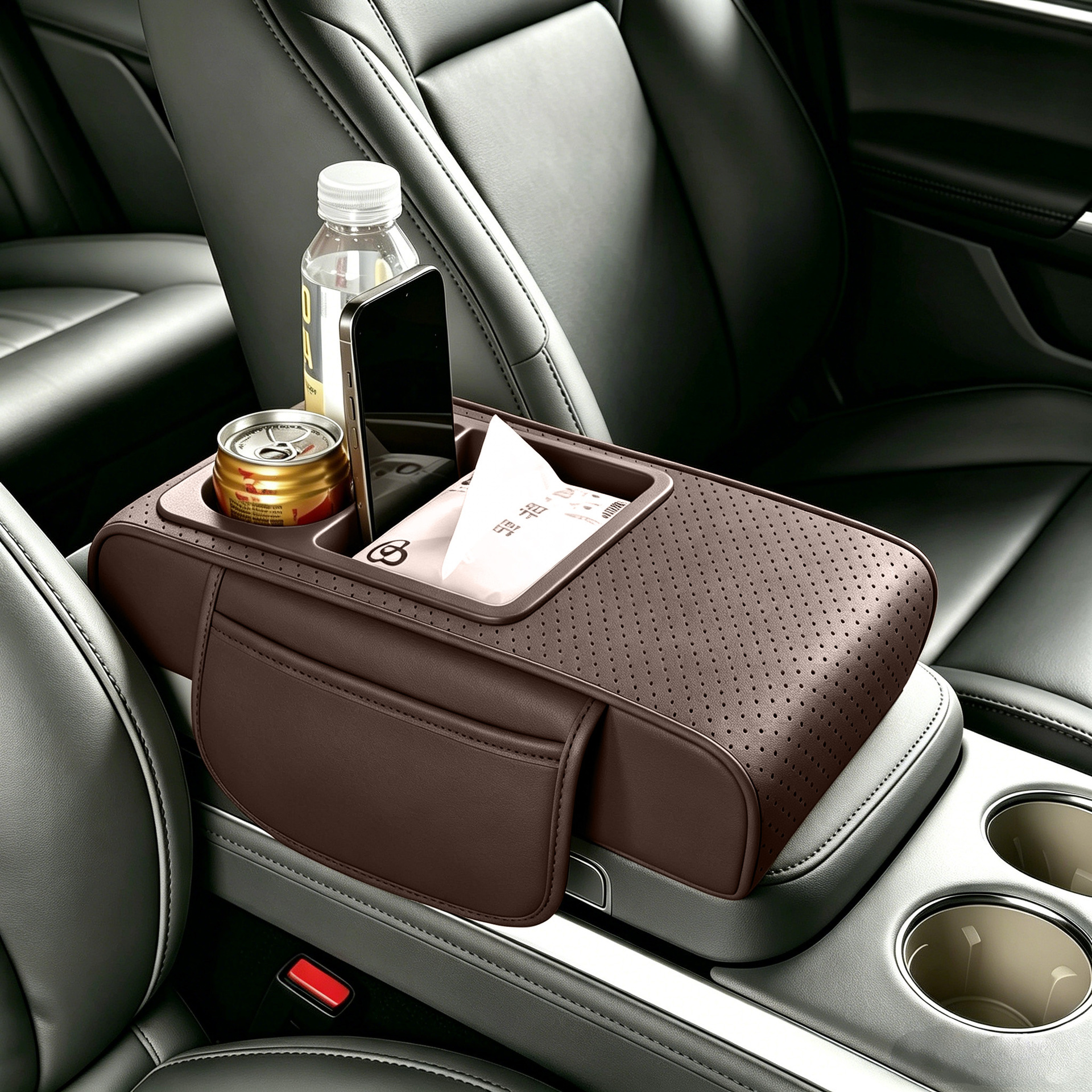 Car Armrest Box Heightening Pad, In-Car Tissue Box, Dual Cup Holder, Central Armrest Box, Multifunctional Storage Box