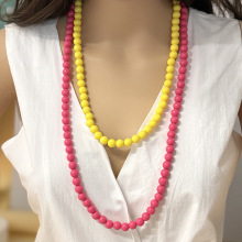 2025新款跨境串珠项链荧光色撞色圆珠亚克力双层个性项链饰品女