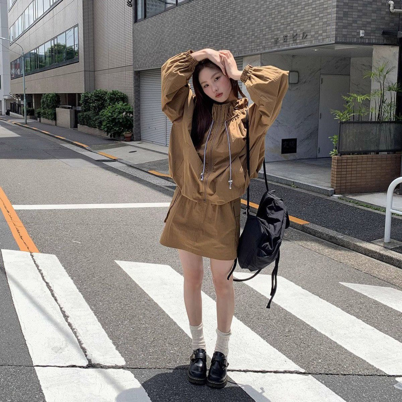 抽绳冲锋衣半身裙长裤套装女宽松外套短裙休闲裤两件套一整套穿搭|undefined