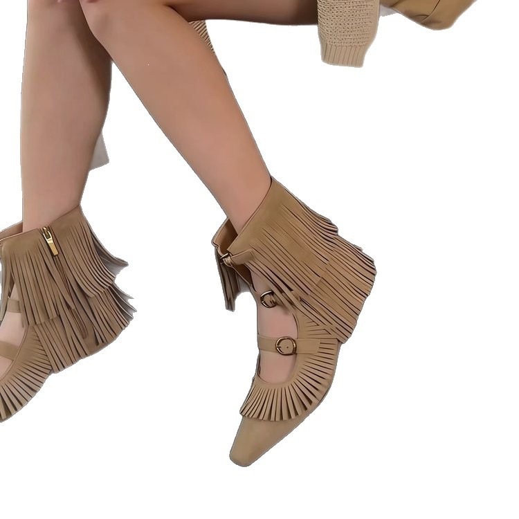 Botas cortas de estilo retro de verano 2026 nuevas botas occidentales de correa de botas exóticas con cremallera lateral