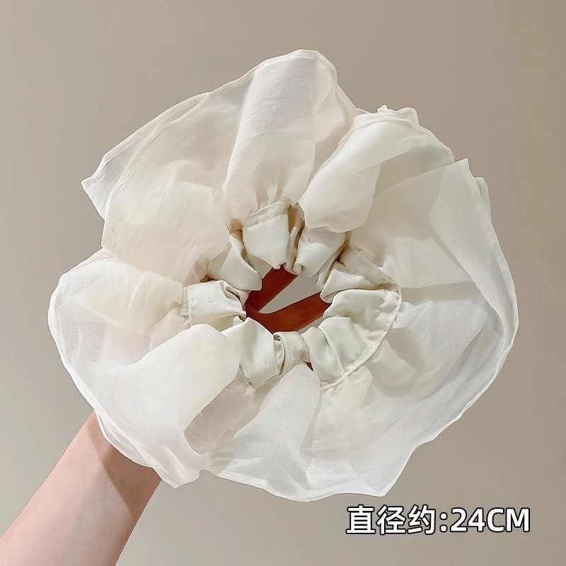 Corbata de pelo de intestino de lunares de crema grande coreana, gomas de goma de cola de caballo suaves para mujer, accesorios para el cabello de bola, accesorios para el cabello, cuerda para la cabeza